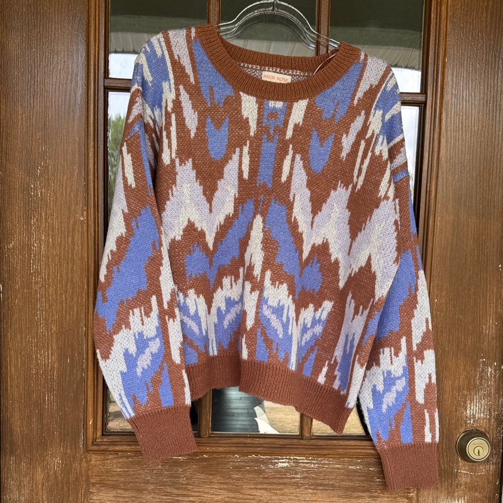 Knox Rose Brown and Blue Abstract Sweater
